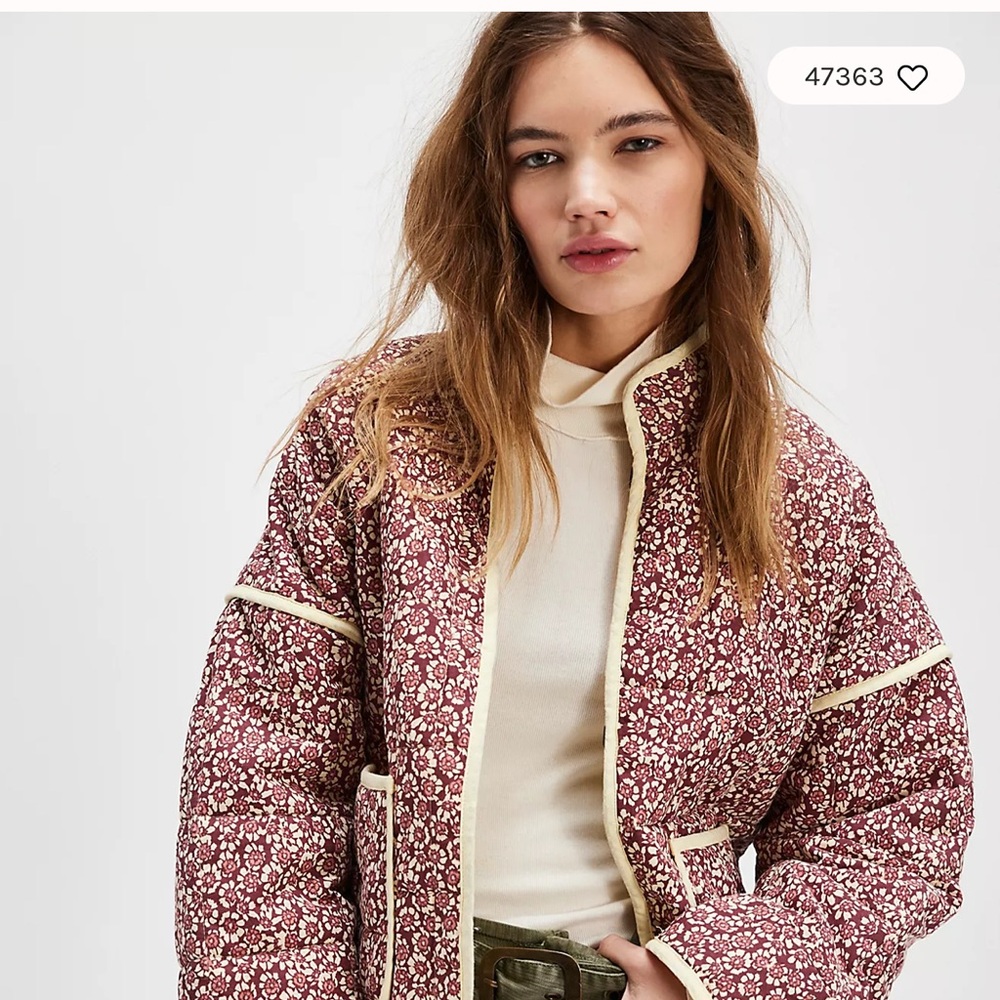 Free People Chloe Burgundy Floral Puffer Jacket